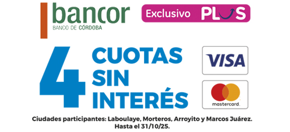 Todos los días, tenés 4 Cuotas sin interés con BANCOR. (Exclusivo PLUS)